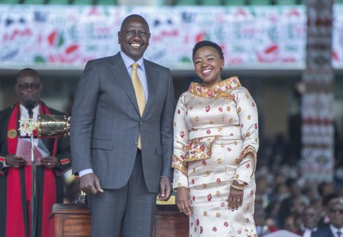 President William Ruto and First Lady Rachel Ruto during the swearing in ceremony at Kasarani Stadium on September 13, 2022 in Nairobi, Kenya.