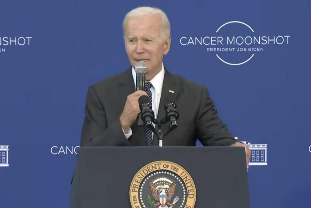 US President Joe Biden delivers remarks at the John F. Kennedy Library and Museum in Boston, Massachussetts, on September 12, 2022. - Biden is speaking on the Cancer Moonshot and the goal of ending cancer as we know it on the 60th anniversary of former US President John F. Kennedy's "Moonshot" speech.