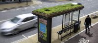 An overhead view of a bee bus stop in Leicester, UK.