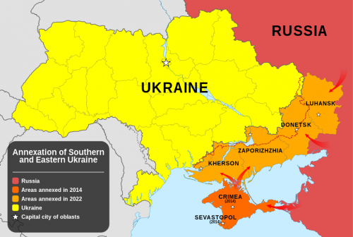 Map showing Russian-annexed areas of Southern and Eastern Ukraine.