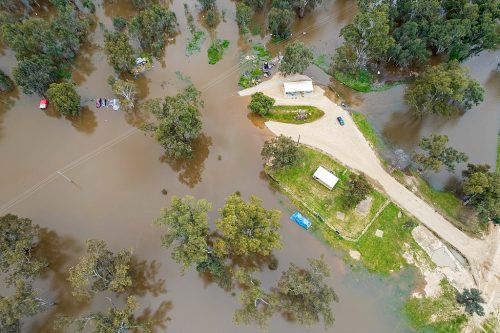 Homeless tents and vehicles inundated at Wilks Park in Wagga Wagga, New South Wales.