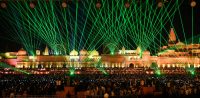 On Sunday evening , the city of Ayodhya broke its own record by lighting 1,576,955 oil lamps. The event required the efforts of over 22,000 volunteers. Around 100,000 people, including Prime Minister Narendra Modi, were there for the celebration.