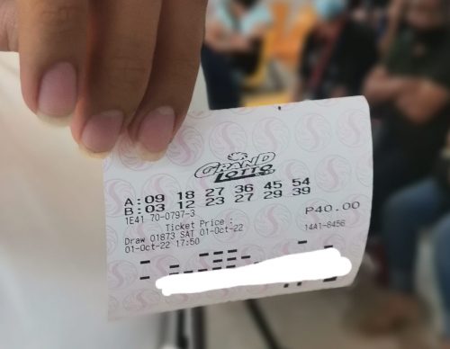 One of the 433 winning tickets for the Grand Lotto in the Philippines.
