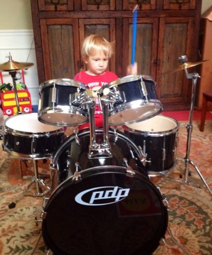 Seba Stephens at 3 years old with his first drum kit.