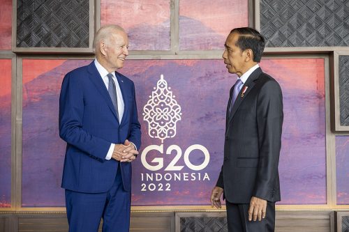 President Biden stands with President Joko Widodo of Indonesia at the 2022 G-20 Bali Summit.