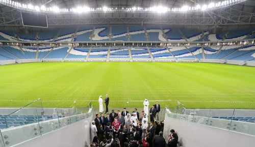 Politicians visit the football stadium Al Janoub, 2019.