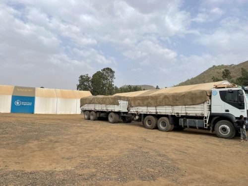 Trucks carrying WFP food arrives from Mekele in May, 2022 to be delivered to communities in the North West Tigray, who haven’t received food assistance for over 8 months.