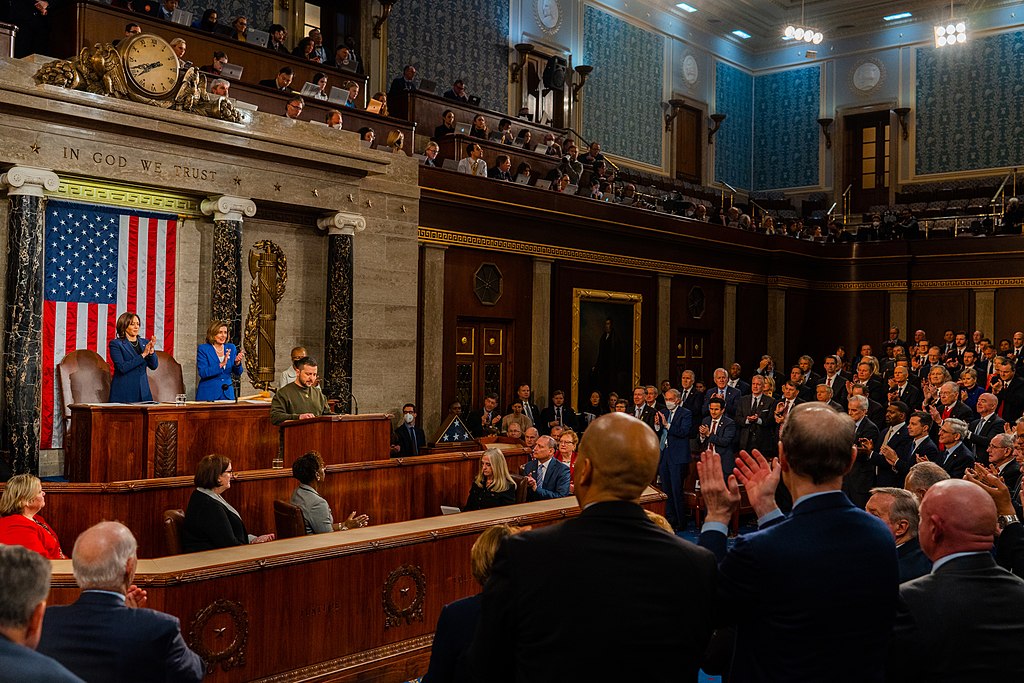 Ukraine President Volodymyr Zelensky delivers an address to Congress about the determination of the Ukrainian people on December 21, 2022.