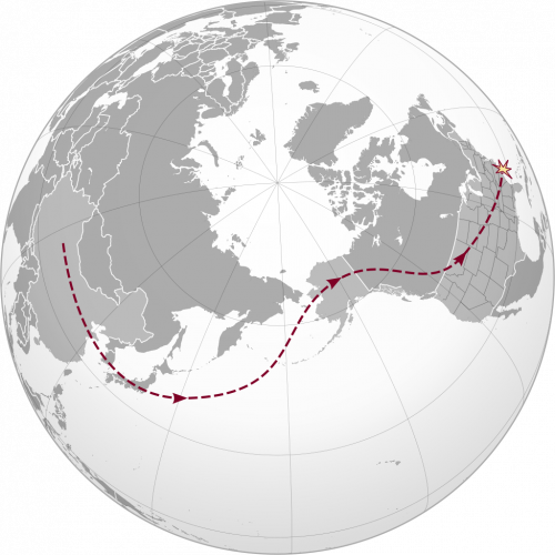 Map showing the trajectory of the 2023 Chinese balloon