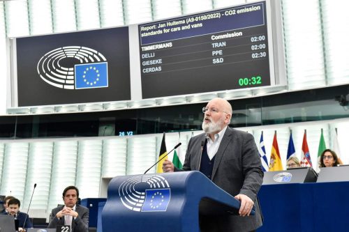 Frans Timmermans speaks to the European Parliament about the bill covering the new pollution rules for cars and vans.