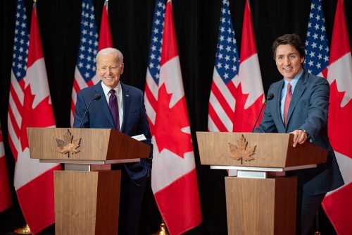 President Joe Biden and Canadian Prime Minister Justin Trudeau during a joint conference to media in Ottawa.