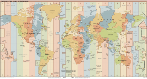 Map of current official time zones.