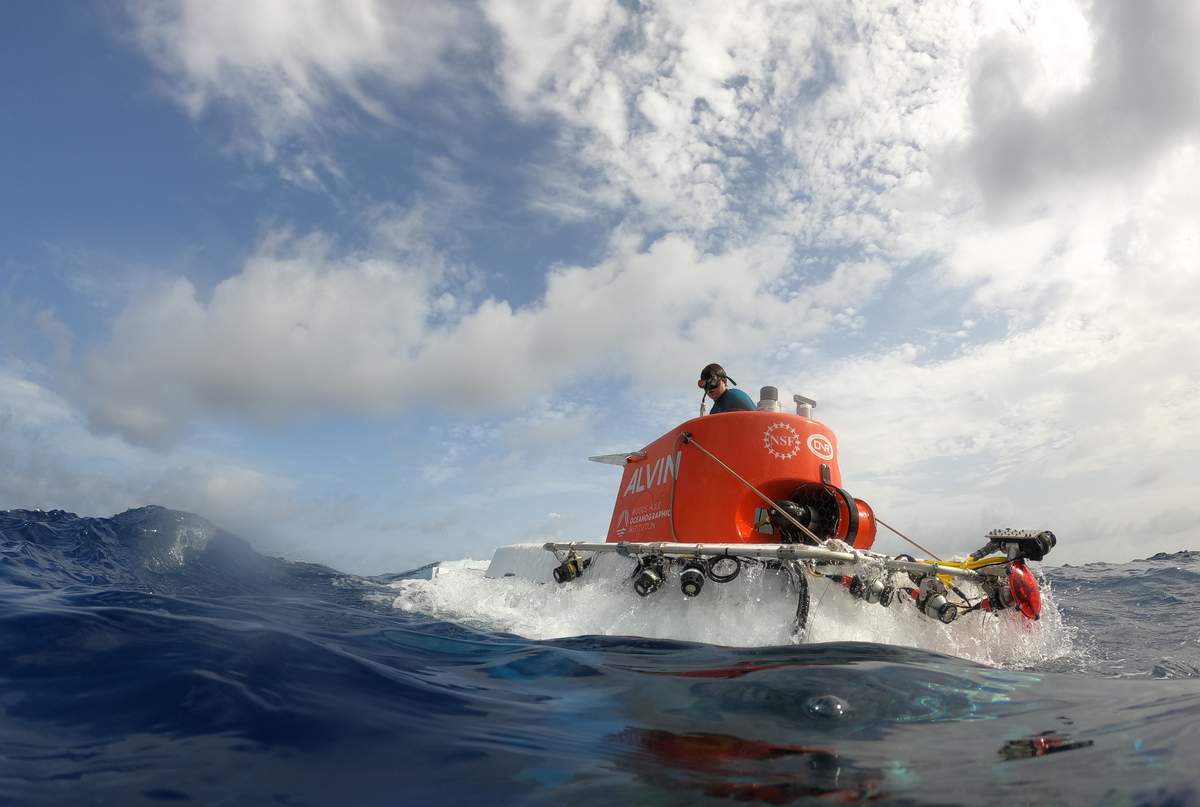 The human-occupied vehicle (HOV) Alvin at the surface after a dive.