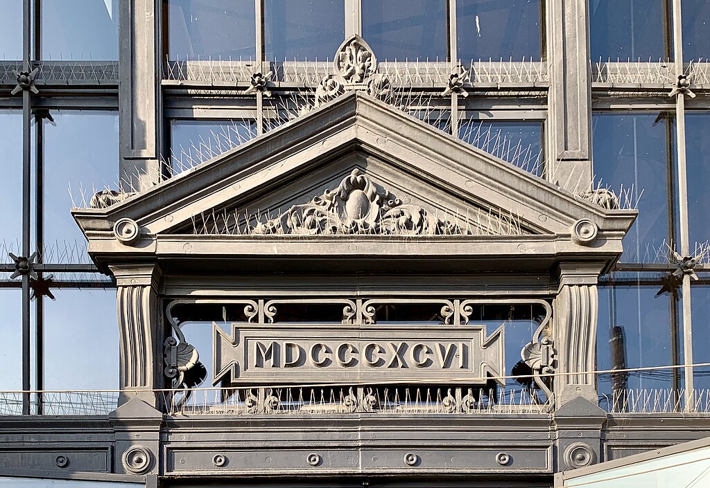 Anti-bird spikes on a building in Bucharest. Romania.