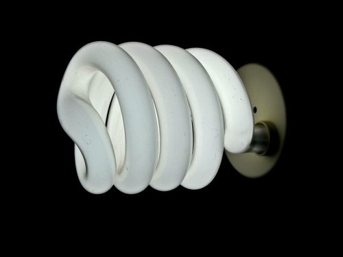 Cool White Compact fluorescent light bulb glowing