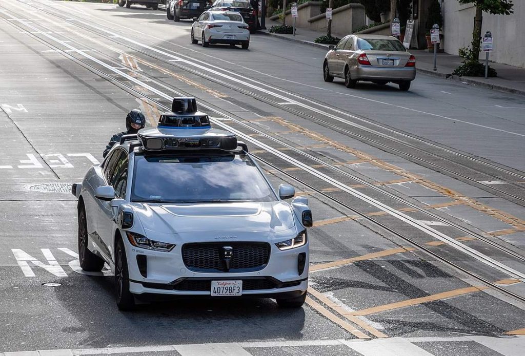 Waymo autonomous vehicle on California Street, San Francisco, California, USA (2022)