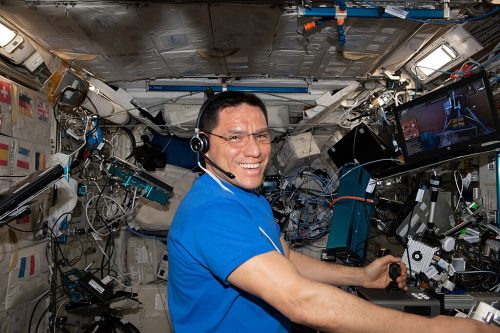 Expedition 69 Flight Engineer Frank Rubio completes a Surface Avatar session in the Columbus Laboratory Module on board the ISS.