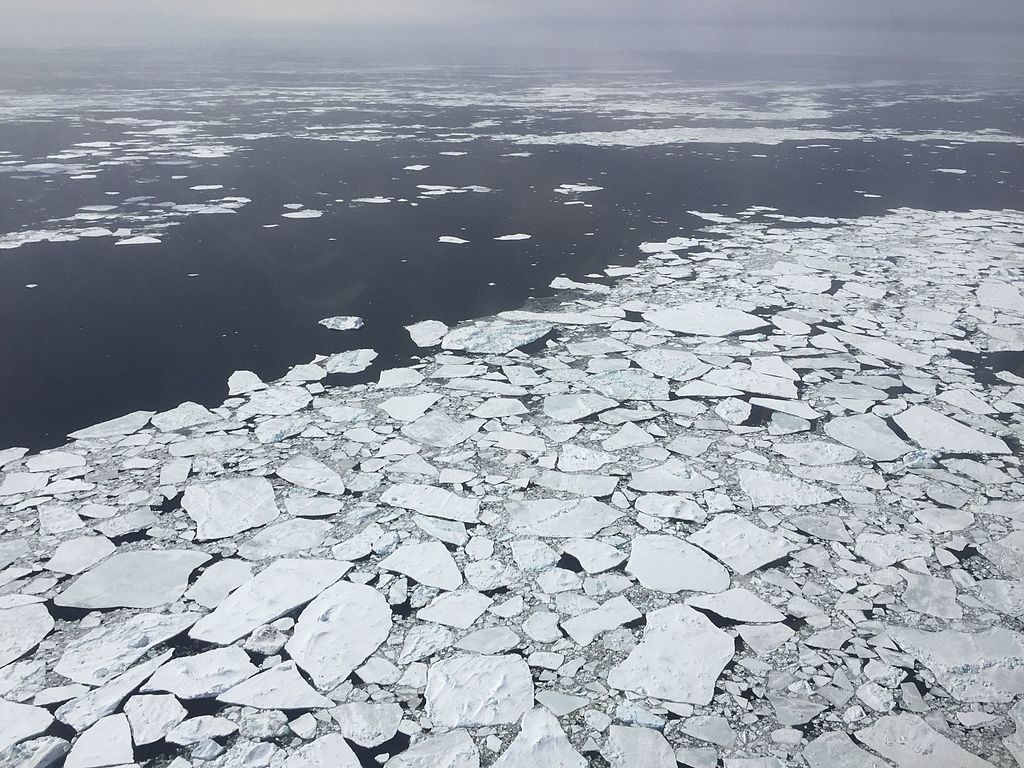 A collection of small broken ice floes near the start of the survey line of Operation IceBridge's "Seelye Loop" mission on Oct. 27, 2016. (NASA/Nathan Kurtz)