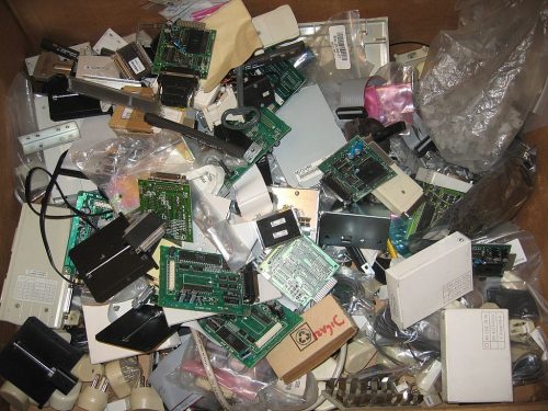 A bin full of discarded E-waste.