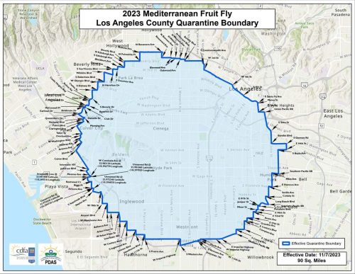 A map showing the quarantine area around Leimert Park