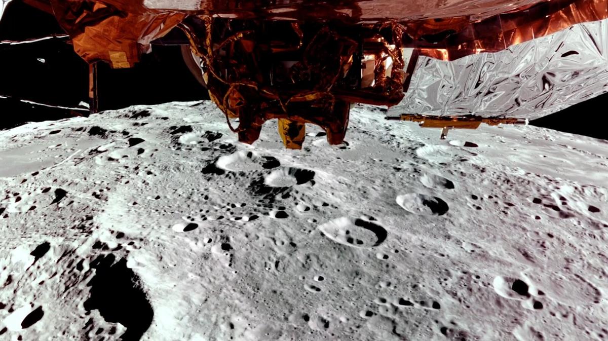 Firefly's Blue Ghost lander captured footage of the Moon during its third lunar orbit maneuver on February 24 that inserted the spacecraft in a near-circular low lunar orbit.