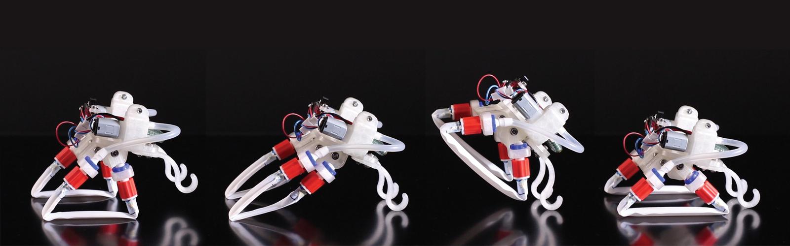 The image shows the different stages of the soft robot walking.