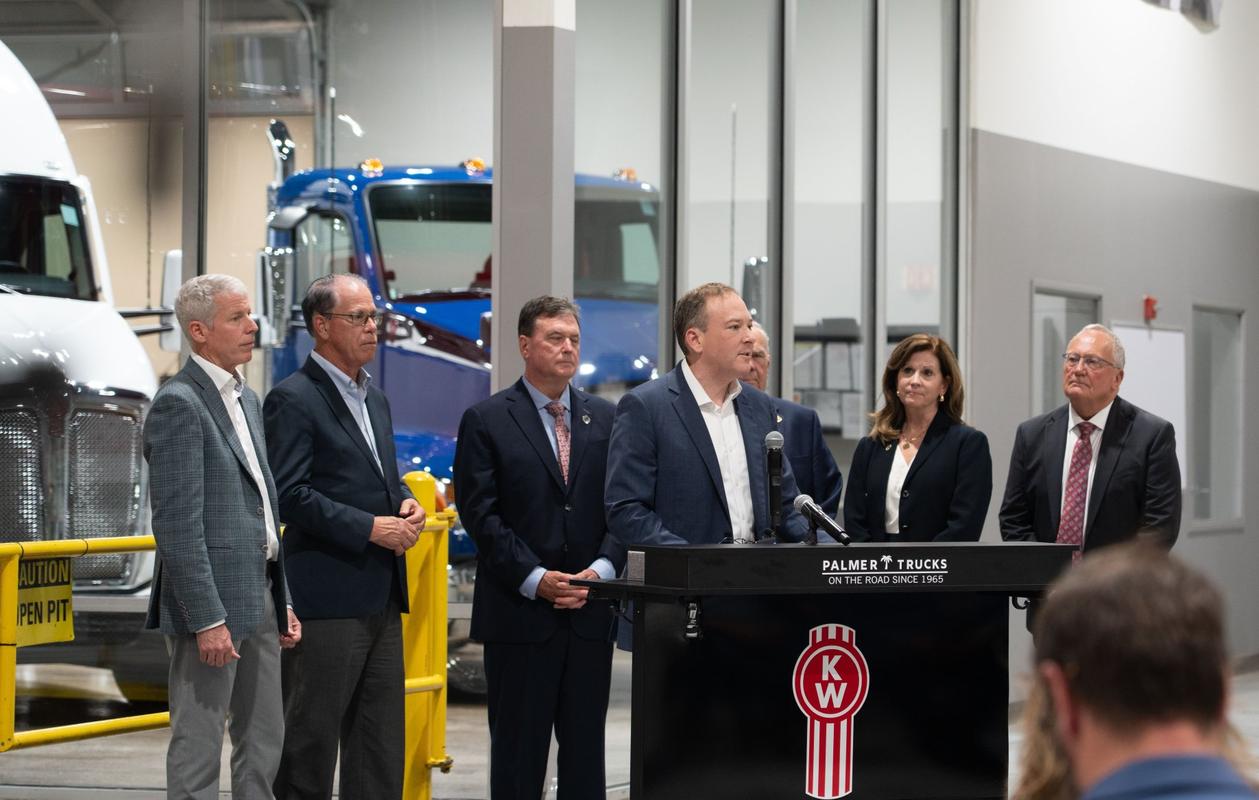 EPA leader Lee Zeldin announces the EPA's effort to undo its 2009 "endangerment finding" during a meeting with reporters at a business that sells truck.