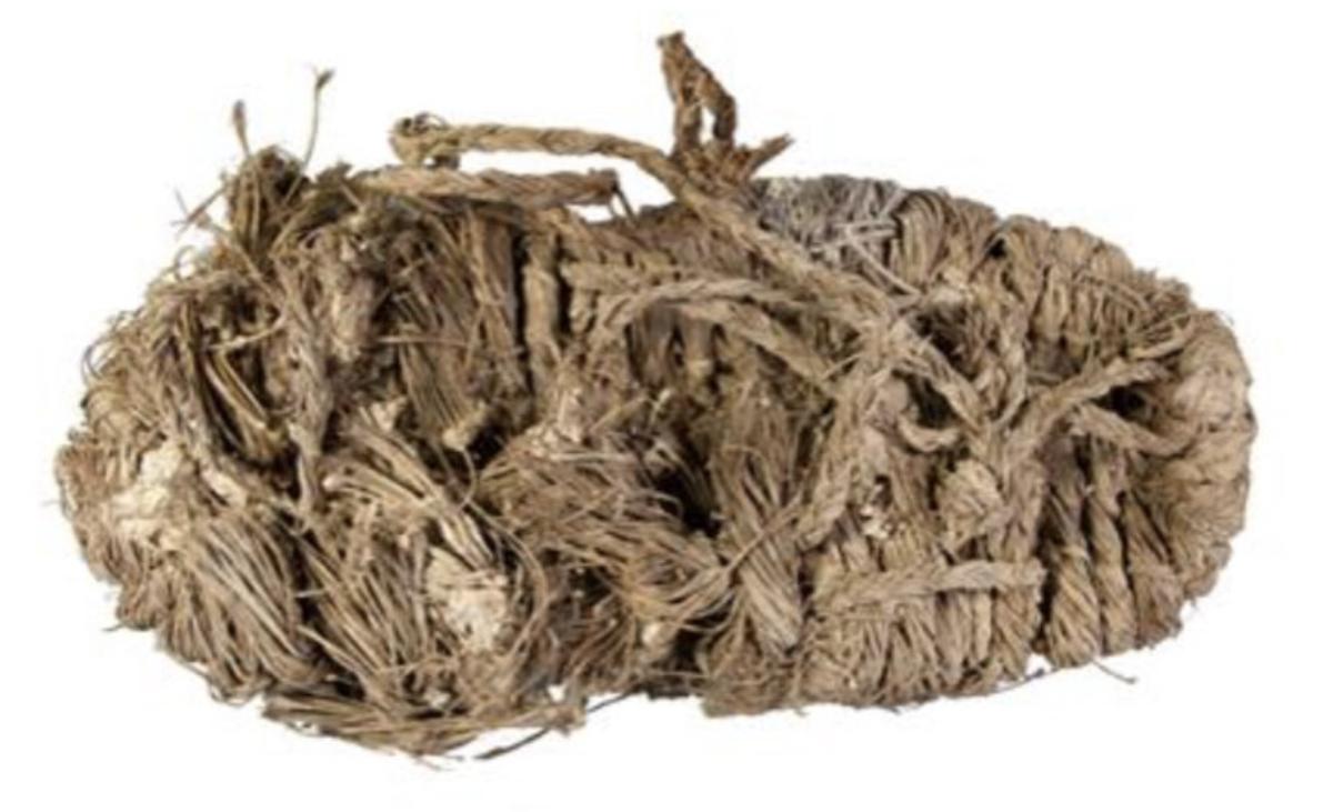 A 650-year-old sandal woven from grass and small sticks.