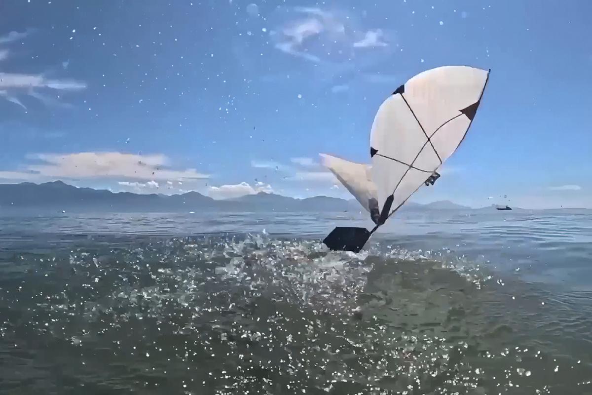 A view of the robot as it leaves the water.